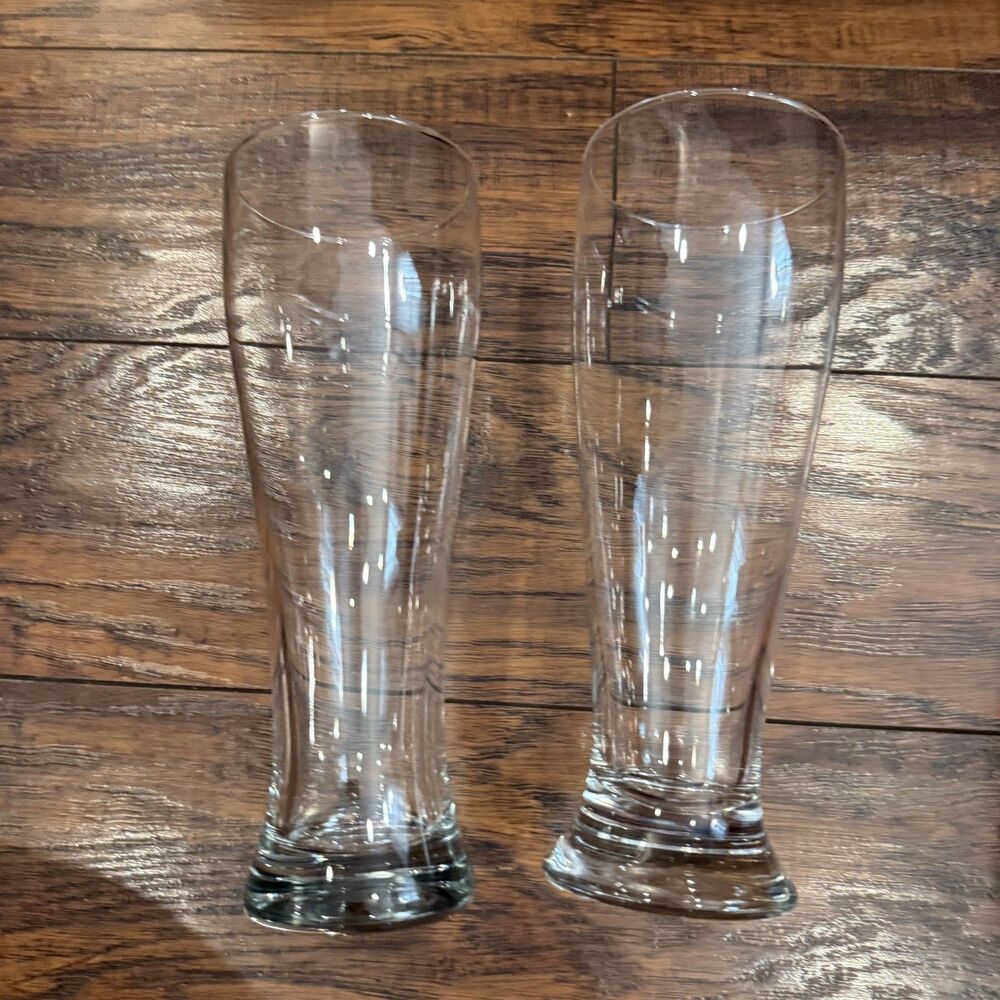 Vintage Set Of 2 Pilsner Glasses Heavy Bottom 9 in tall, 3.25 in wide mouth, D9